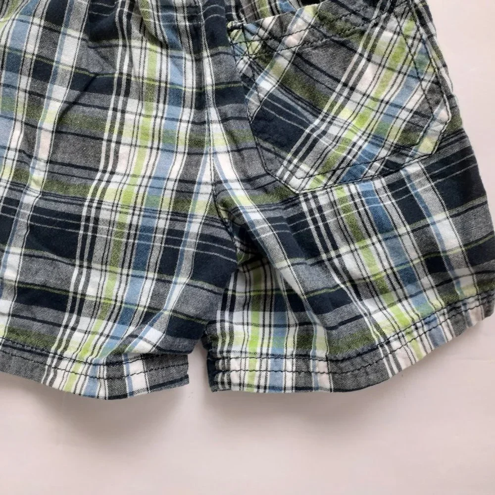 Jumping Beans Boys Shorts Plaid Blue Green Pull On Elastic Waist 2T